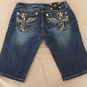 Miss Me Signature Bermuda Denim Short Cross Detail